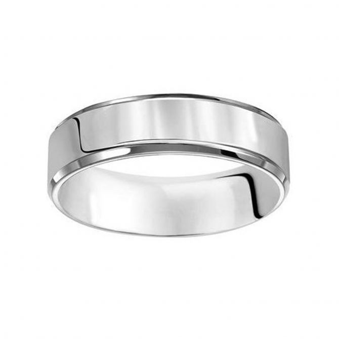 Platinum 6mm Beveled Edge Comfort Fit Wedding Band, Size 10