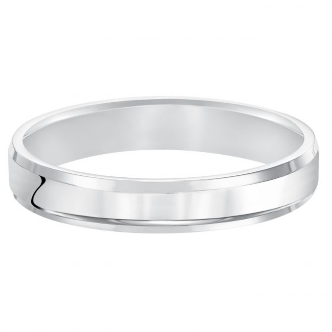 4 mm Comfort Fit Flat Wedding Band with Beveled Edge in White Gold