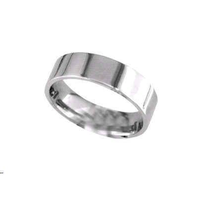 6 mm Comfort Fit Flat Wedding Band in White Gold, Size 9