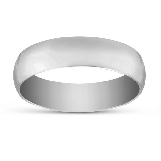 White Gold 6mm Low Dome Comfort Fit Wedding Band, Size 9