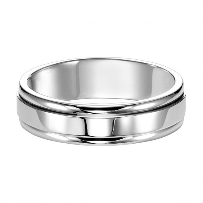 6 mm Comfort Fit Step Edge Wedding Band in White Gold, Size 10