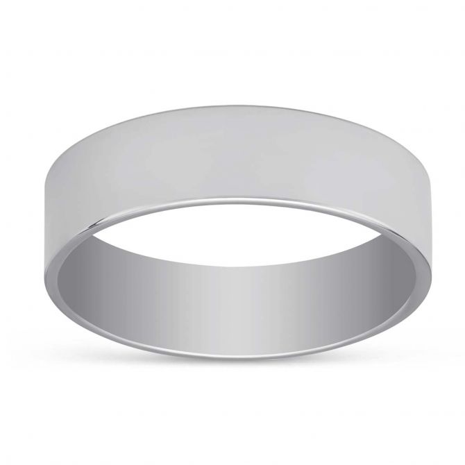 White Gold Comfort Fit Flat Wedding Band, 6mm