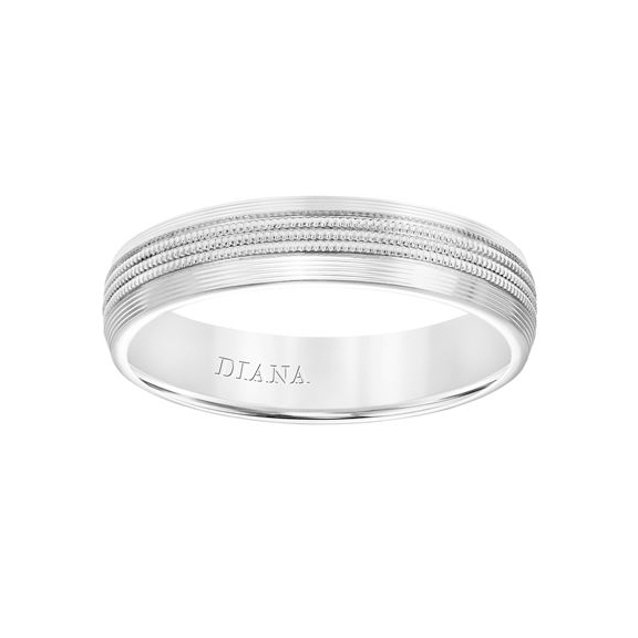 14K White Gold Milgrain 5mm Wedding Band, Size 10