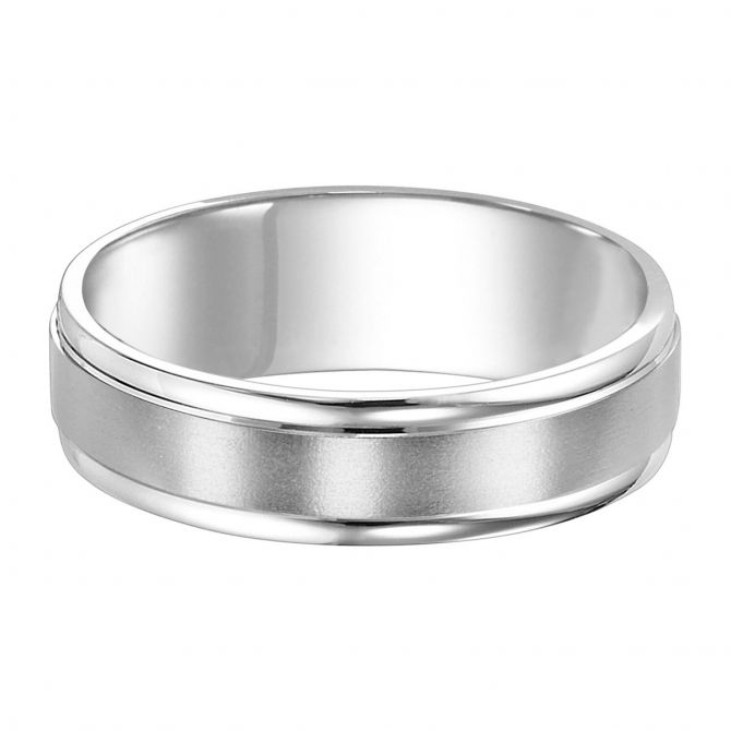 6 mm Comfort Fit Wedding Band with Satin Center & Polished Edge in White Gold, Size 10