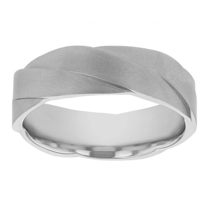 White Gold Comfort Fit 7 mm Woven Matte Wedding Band, Size 11