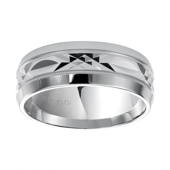 ArtCarved White Gold 6 mm Geometric Carved Band, Size 10