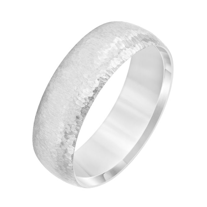 White Gold Hammered 7 mm Wedding Band, Size 10