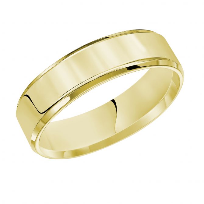 Yellow Gold Comfort Fit Flat 7 mm Wedding Band with Beveled Edge, Size 11