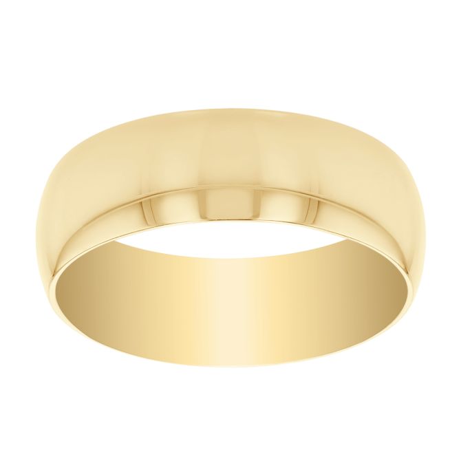 Yellow Gold 7 mm Comfort Fit Low Dome Wedding Band, Size 9