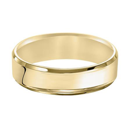 Yellow Gold Beveled Edge 7 mm Flat Comfort Fit Wedding Band, Size 9.5