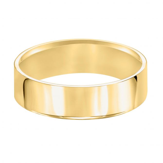 6 mm Comfort Fit Flat Wedding Band in Yellow Gold, Size 11