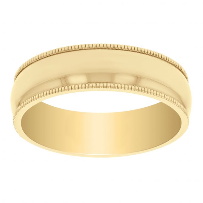 6 mm Comfort Fit Wedding Band with Milgrain Edge in Yellow Gold, Size 9