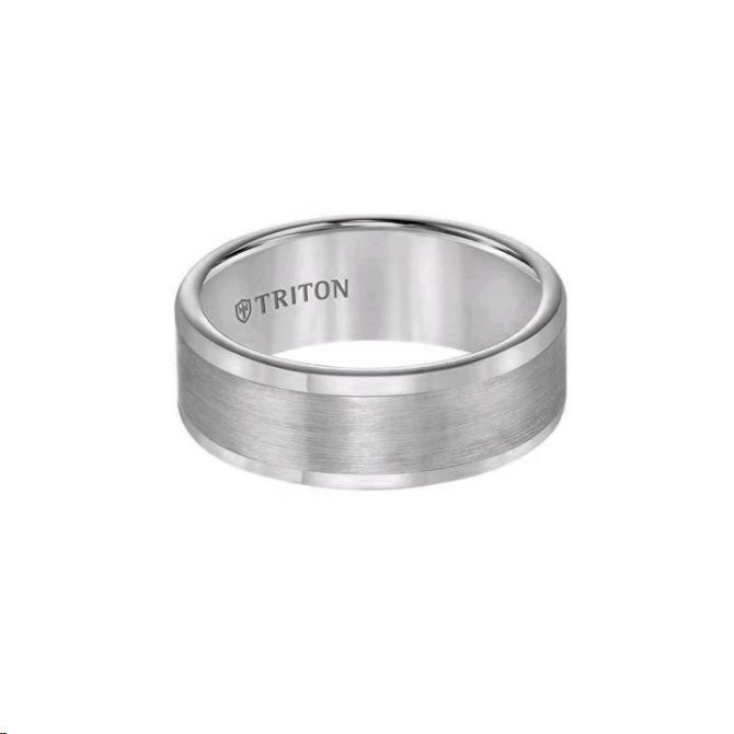 Tungsten 8 mm Comfort Fit Wedding Band with Satin Center and Polished Edge, Size 12