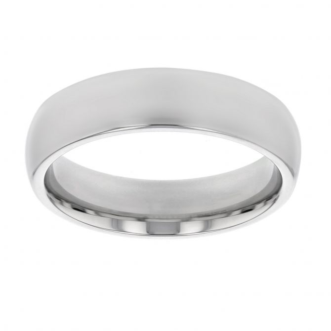 White Tungsten High Polished Comfort Fit Domed 6mm Wedding Band, Size 11