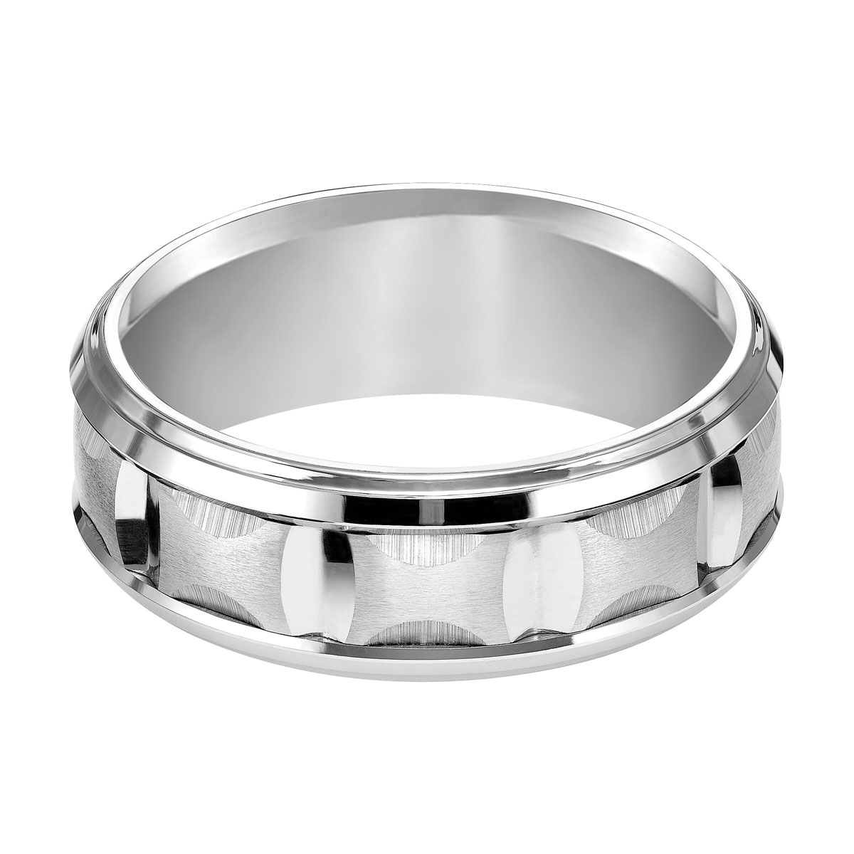 White Tungsten 8 mm Comfort Fit Wedding Band with Embossed Satin ...