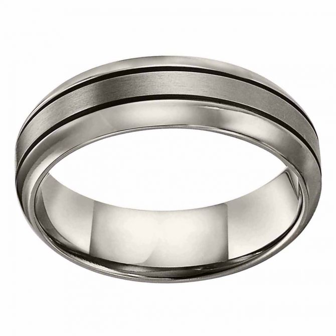 Titanium Grooved 7 mm Comfort Fit Wedding Band, Size 10