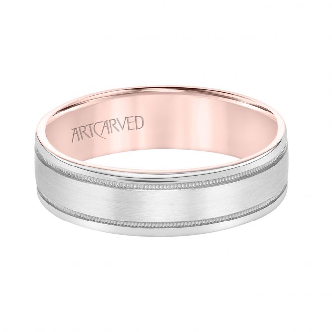 ArtCarved Milgrain Engraved 6 mm Wedding Band in Rose & White Gold, Size 10