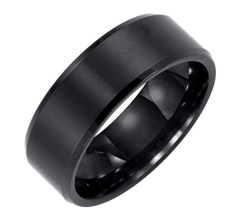 Black Tungsten Satin Beveled Edge 8 mm Comfort Fit Wedding Band, Size 10