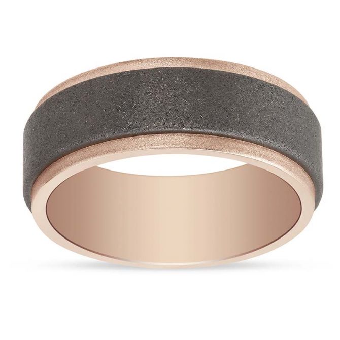 Rose Gold & Tungsten 8mm Matte Finish Step Edge Wedding Band, Size 9.5