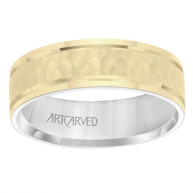 ArtCarved Yellow & White Gold 6.5 mm Hammered Wedding Band, Size 10