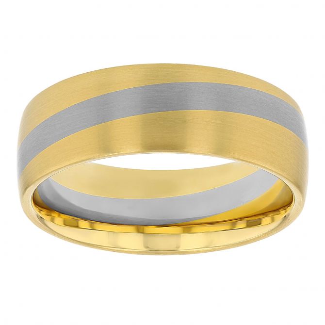 Furrer-Jacot Yellow & White Gold Diagonal Stripe Satin Wedding Band, Size 10.5