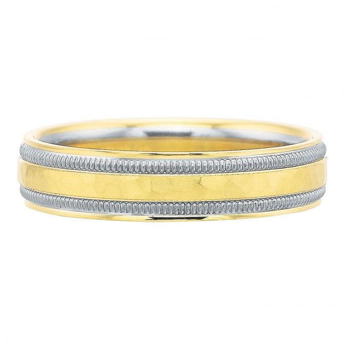 Two Tone 5 mm Hammered Wedding Band with Coin Edge, Size 12