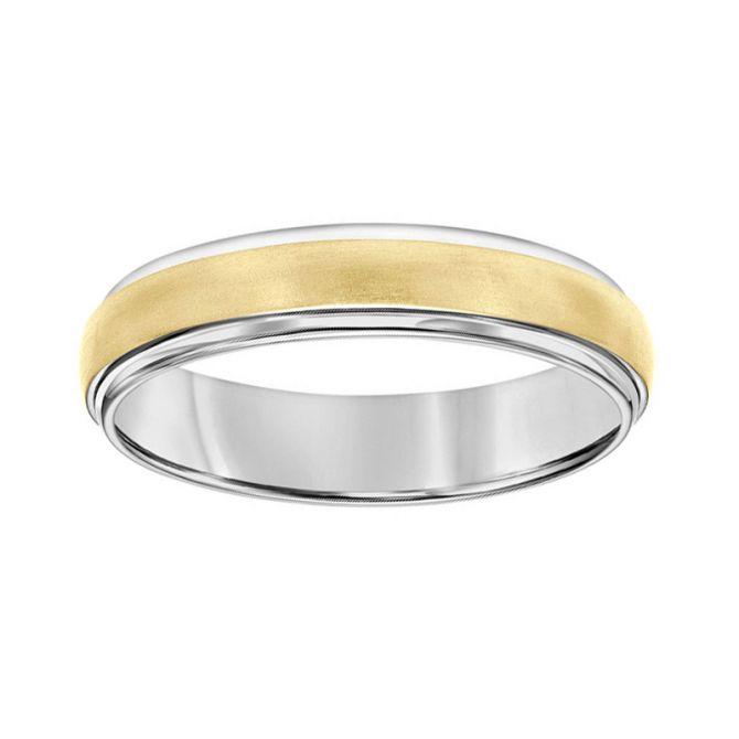 Yellow Gold Satin Center 5 mm Wedding Band with White Gold Step Edge, Size 10