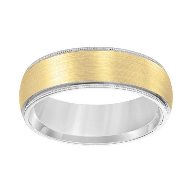 Yellow Gold Satin Center 7 mm Wedding Band with White Gold Coin Edge, Size 10