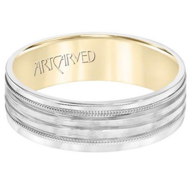 ArtCarved Two Tone 4 Row Grooved 6 mm Wedding Band with Coin Edges, Size 10