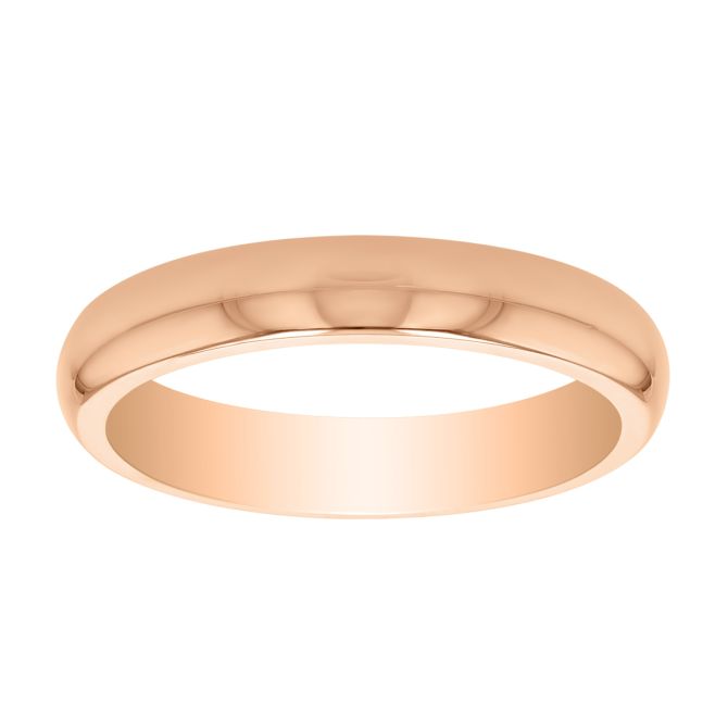 Rose Gold Domed 4 mm Comfort Fit Wedding Band, Size 9