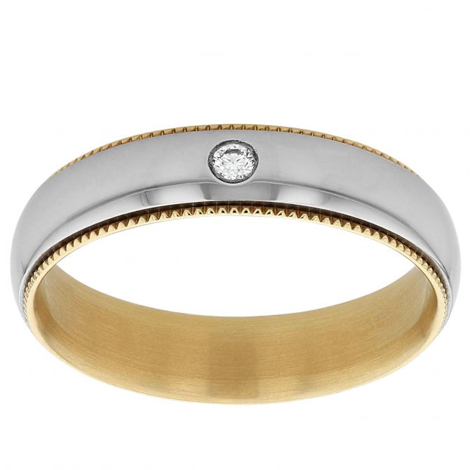 Furrer-Jacot Palladium & Yellow Gold Diamond Wedding Band with Coin Edge, Size 10