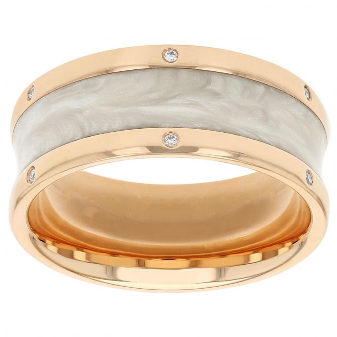 Furrer-Jacot Diamond Wedding Band in Rose Gold with White Ceramic Inlay, Size 10