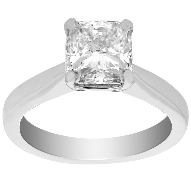 Cushion Diamond Solitaire Engagement Ring in White Gold, 2.01 ct