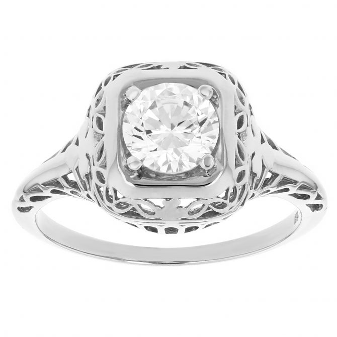 14K White Gold Filigree Patterned Ring Setting