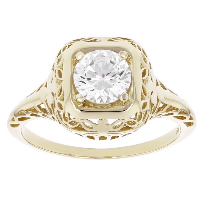 14K Yellow Gold Filigree Patterned Ring Setting