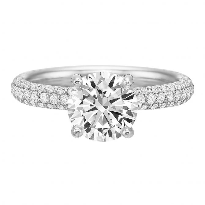 Diamond 3 Row Pavé 3/4 Shank Ring Setting in Platinum