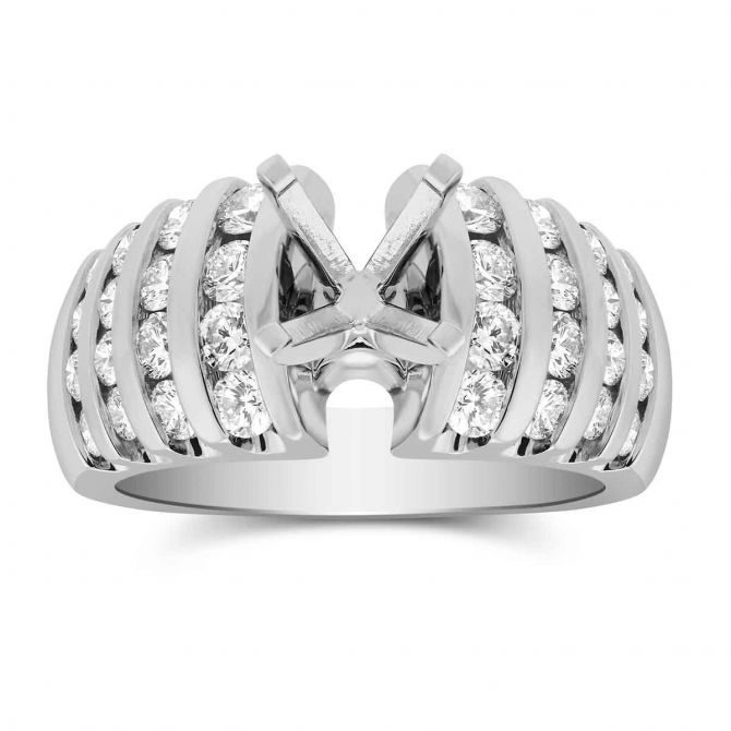 14K White Gold Bold Vertical Channel Set Round Diamond Ring Setting