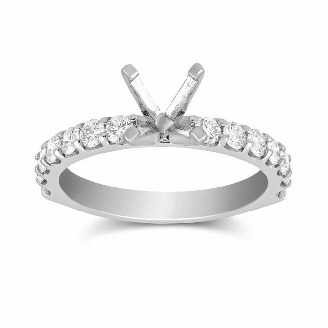 White Gold Petite Shared Prong Set Round Diamond Ring Setting