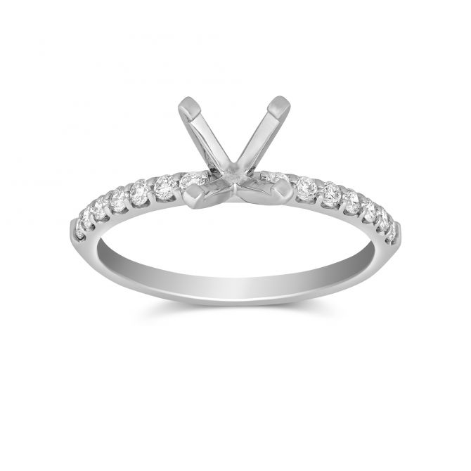 White Gold Petite Shared Prong Set Round Diamond Ring Setting