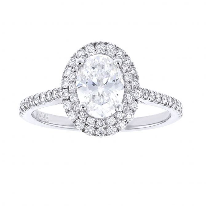 18K White Gold Oval Double Halo Diamond Ring Setting