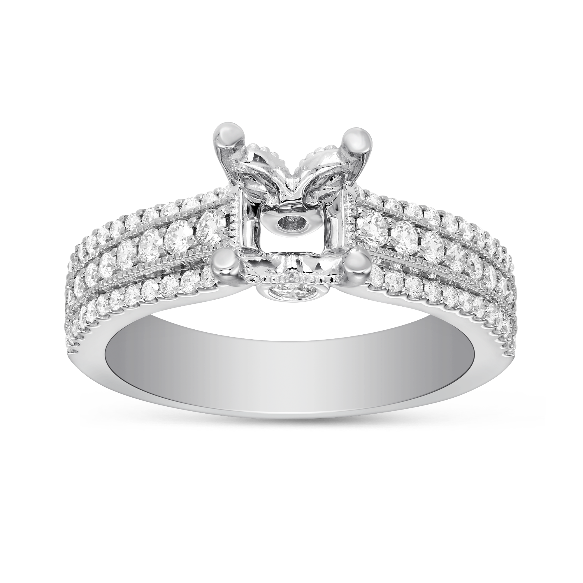 14k White Gold Three Row Diamond Ring Mounting With Milgrain Borsheims