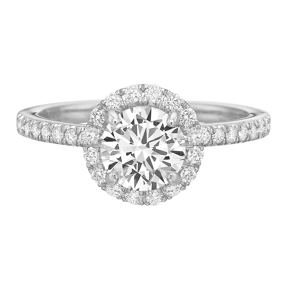 Diamond Halo & Pavé Shank Ring Setting in White Gold | Borsheims