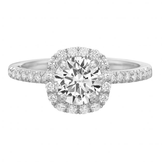 Diamond Cushion Halo & Pavé Shank Ring Setting in White Gold