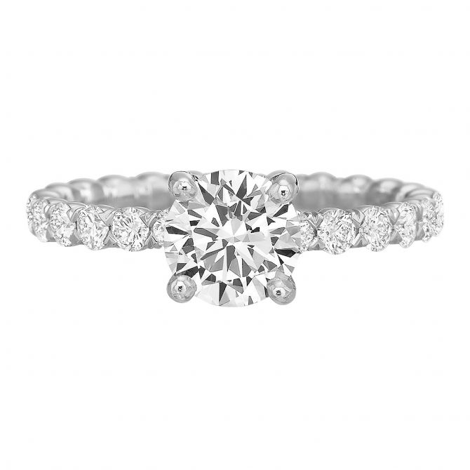 Diamond Beaded Shank Ring Setting in White Gold