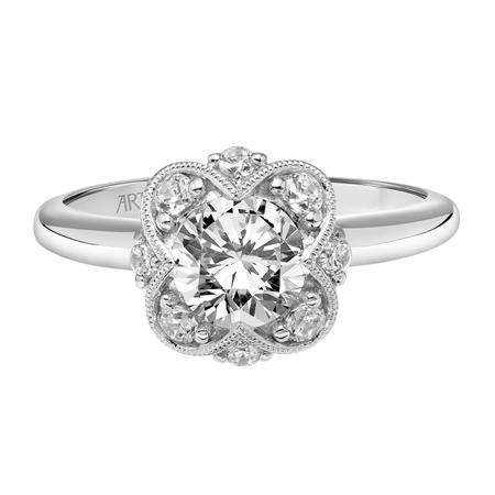 ArtCarved Floral Diamond Halo Ring Setting with Diamond Gallery in White Gold