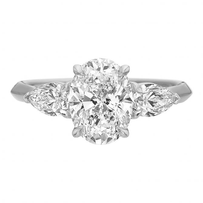 Diamond 3 Stone Beveled Ring Setting in White Gold