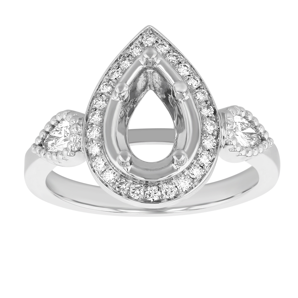 14k White Gold Diamond Milgrain Pear Shaped Halo Ring Mounting Borsheims