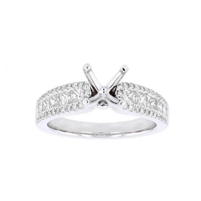 White Gold 3 Row Channel Set Shank Ring Setting