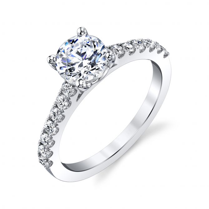 White Gold Diamond Prong Set Ring Setting, 0.36 cttw