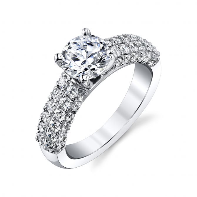 14K White Gold Diamond 4 Row Ring Setting